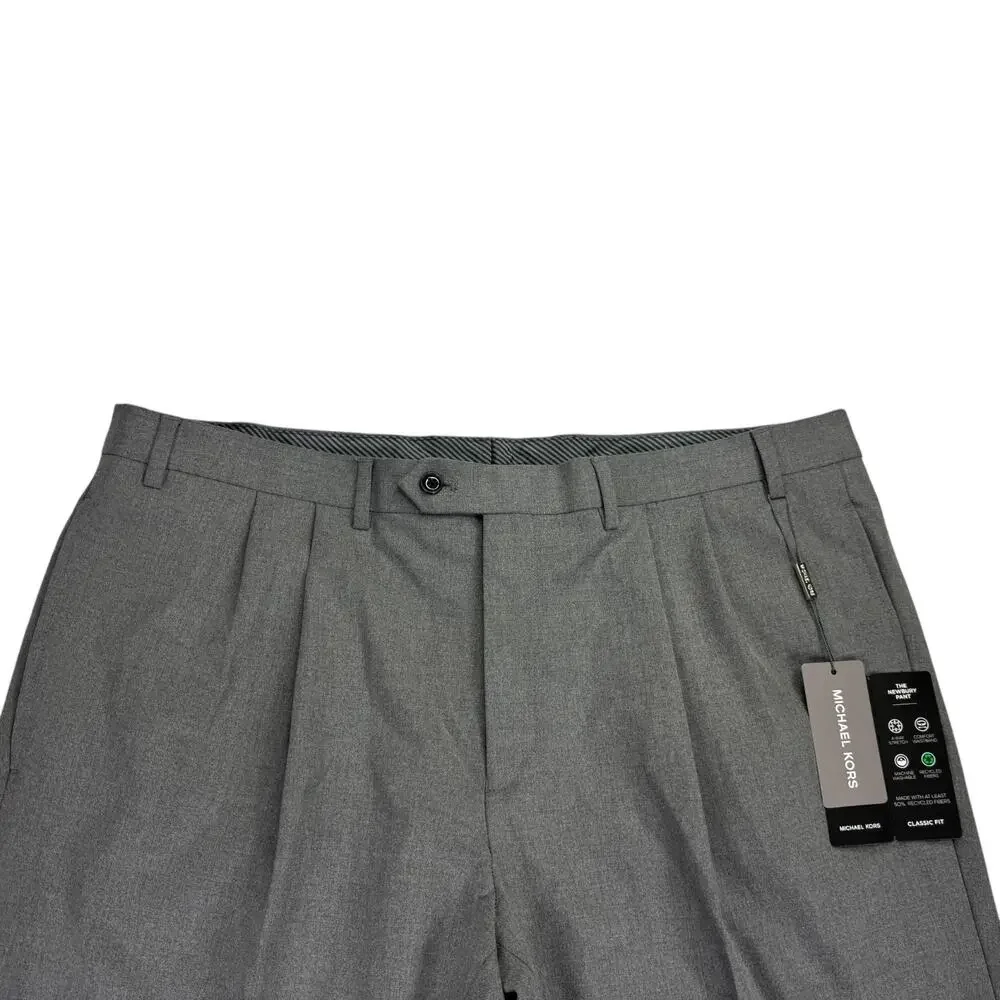 Michael Kors Mens Pleated Cuffed Solid Classic Fit Stretch Pants Gray 40x30